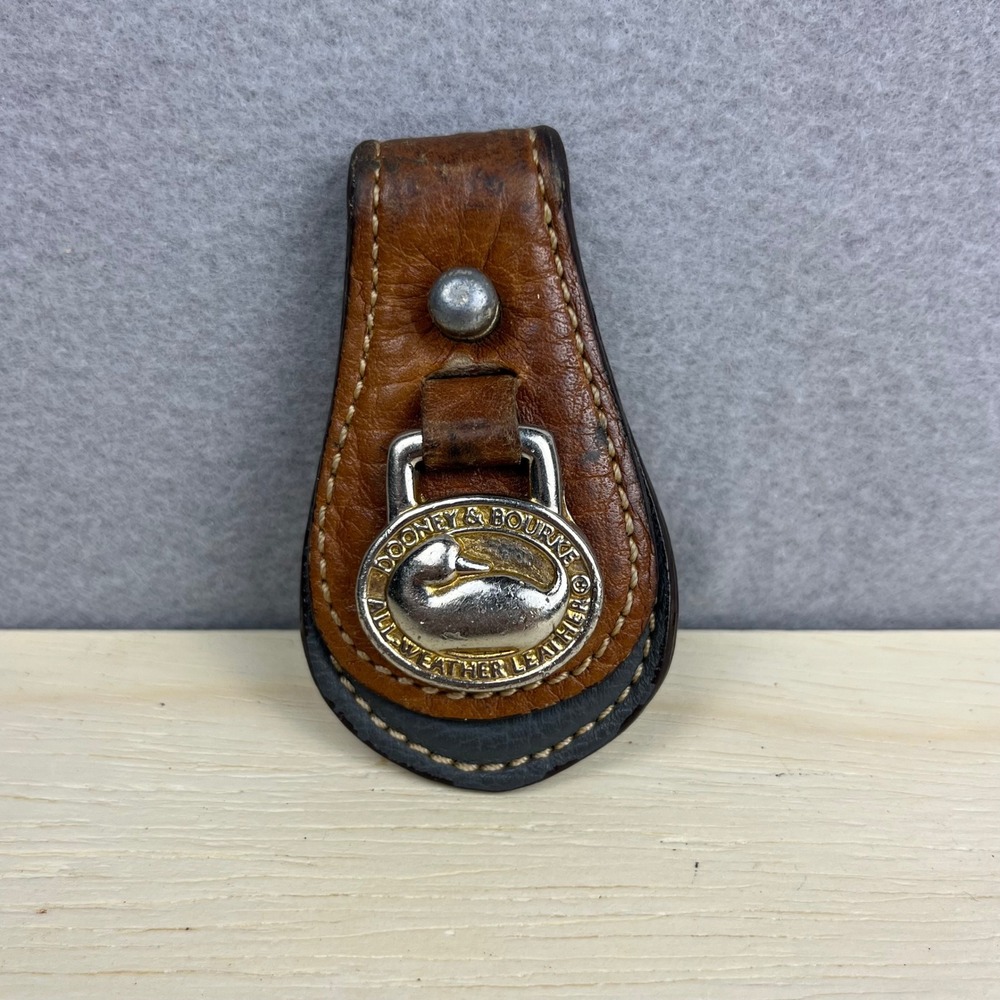 Dooney & Bourke Vintage All Weather Leather Duck Logo Keychain Fob Brown Black
